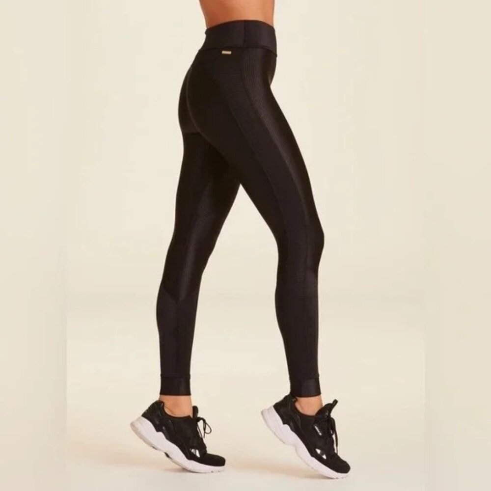 Alala Raya Black Shiny Ribbed Textured Tight Leggings S